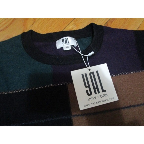 NWT YAL New York womens long sleeve patchwork print multicolor knit sweater XS - Picture 2 of 8